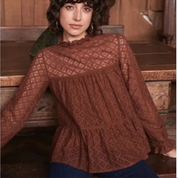 Sezane Tops - Sezane Gabbie Laced Ruffled Top Size 36